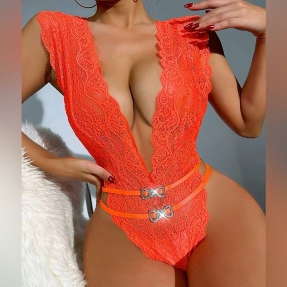 Orange Lace Teddy Bodysuit